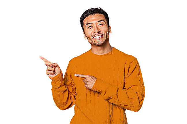 Happy customer pointing